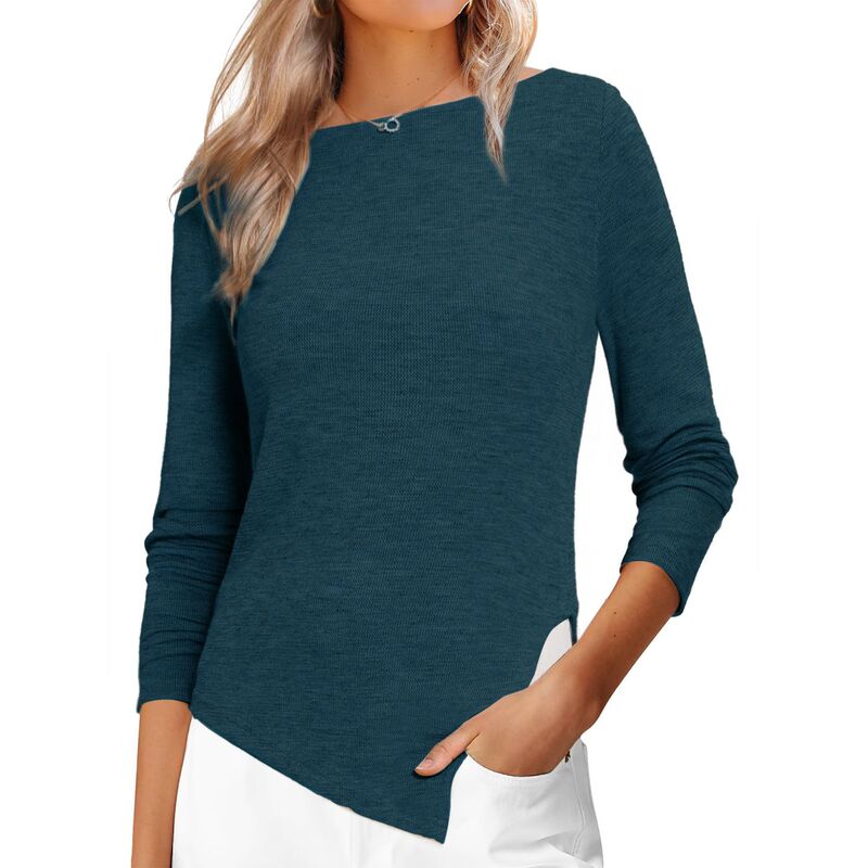 インスパイア シック レディース アウター ニット・セーター シャツ INSPIRE CHIC Women's Long Sleeve Boat Neck Fall Winter Irregular Hem Long Sleeve Casual Pullover Sweater Shirts Blue Green ブルー｜ReVida 店 11,535円