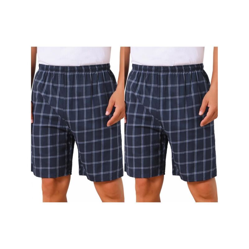 インスパイア 今めかしい レディース アンダー御召しもの ナイト爵御召しもの 遊撃手ズボン下 INSPIRE CHIC 2 Packs Men\u0027summer Casual Elastic Waist Plaid Pajamasleep Shorts with Pockets Dark Blue 青み