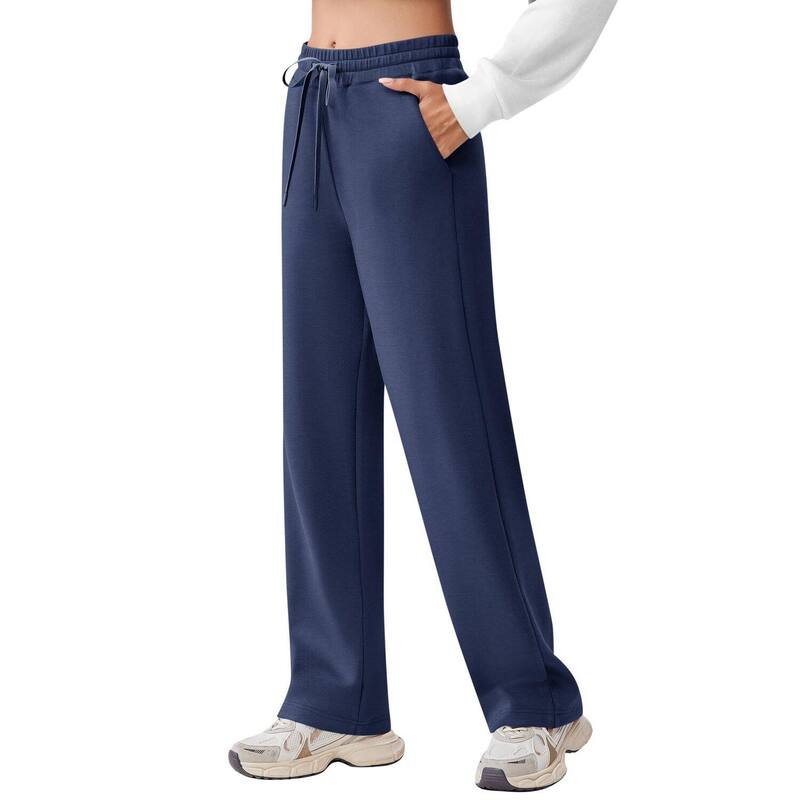 ピンスパーク レディース ボトムス カジュアルパンツ ワイドレッグ スウェットパンツ PINSPARK Women's High Waisted Wide Leg Sweatpants Baggy Drawstring Athletic Pants with 2 Pockets Navy Blue ネイビー｜ReVida 店