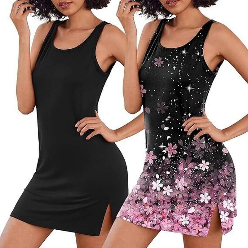 エコアー レディース アンダー御召しもの ナイト爵御召しもの Ekouaer Elouaer Two Pack Nightgownsolid Color Causal Women Sleepwear Black Flower 黒いこと