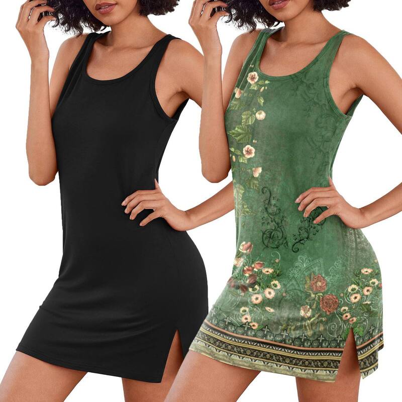 エコアー レディース アンダー御召しもの ナイト爵御召しもの Ekouaer Elouaer Two Pack Nightgownsolid Color Causal Women Sleepwear Black Green Floral 黒いこと