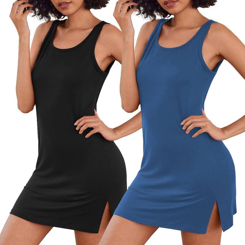 エコアー レディース アンダー御召しもの ナイト爵御召しもの Ekouaer Elouaer Two Pack Nightgownsolid Color Causal Women Sleepwear Black Navy Blue 黒いこと