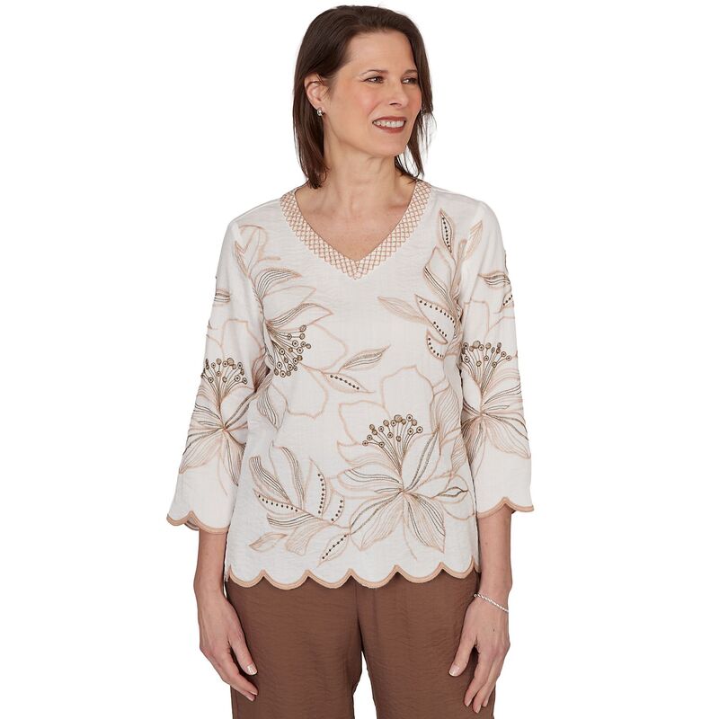 アルフレッド ダナー レディース トップス プルオーバー Vのど首 御花柄 刺しゅう 御花 Women\u0027s Alfredunner Embroidered Floral V-Neck Textured Top Ivory 象牙色