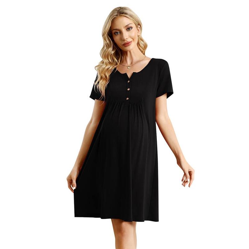 ミスキー レディース トップス ワンピース ミニ マタニティ MISSKY Womens Maternity Dresshort Sleeve Mini Summer Dresses Nursing Casual Solid Color Breastfeeding Black ブラック｜ReVida 店