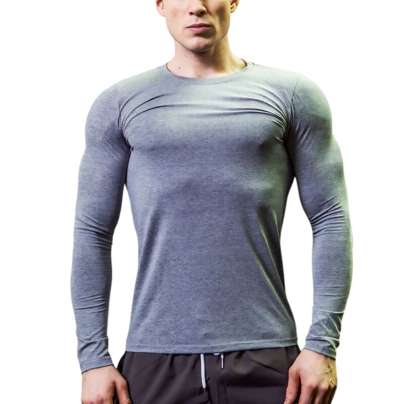 アンナカシ レディース トップス Tシャツ クルーネック Anna-Kaci Mens Long Sleeve Compression Shirt with Crew Neck and Stretch Performance Fit Gray グレー｜ReVida 店