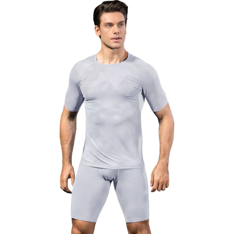 アンナカシ レディース トップス Tシャツ Anna-Kaci Mens Honeycomb Textured Compression Shirt with Short Sleeves and Stretch Fit White ホワイト｜ReVida 店