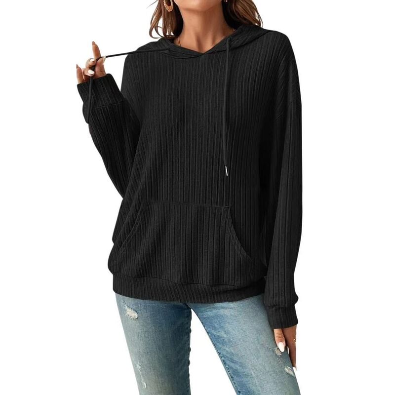 クリアフラワー レディース トップス シャツ スウェット ニット パーカー ClearFlower Women Oversized Hoodies Casual Textured Knit Long Sleeve Drawstring Pullover Sweatshirts with Pocket Black ブラック｜ReVida 店 12,464円
