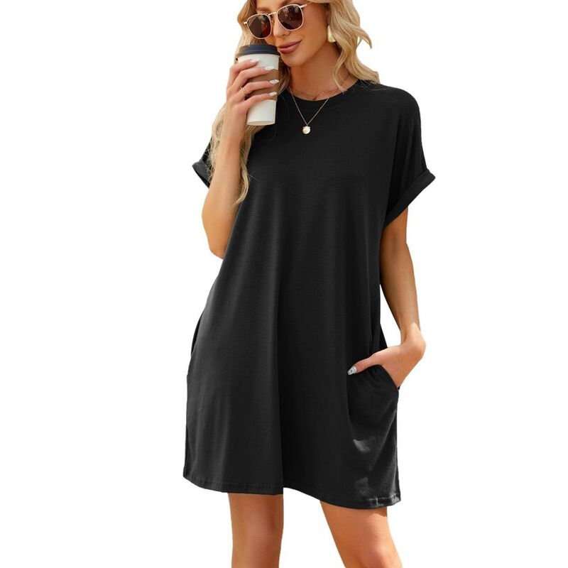 イエスファッション レディース トップス ワンピース シャツ Yesfashion Women &rsquo; s Casual Summer T Shirt Dress Loose Short Sleeve Tunic Dress Black ブラック｜ReVida 店