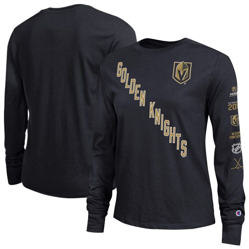 はやりっ児 レディース トップス プルオーバー Women\u0027s Champion Black Vegas Golden Knights 2-Hit Long Sleeve T-Shirt Lvk Black 黒いこと