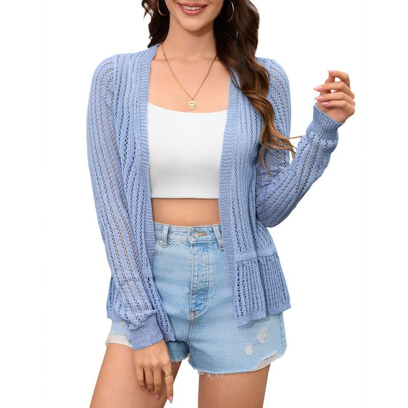 イエスファッション レディース トップス シャツ セーター カーディガン クロップド ニット Yesfashion Women's Long Sleeve Cropped Cardigan Sweaters Causalightweight Bolero Short Knit Shrugs Blue ブルー｜ReVida 店 9,840円