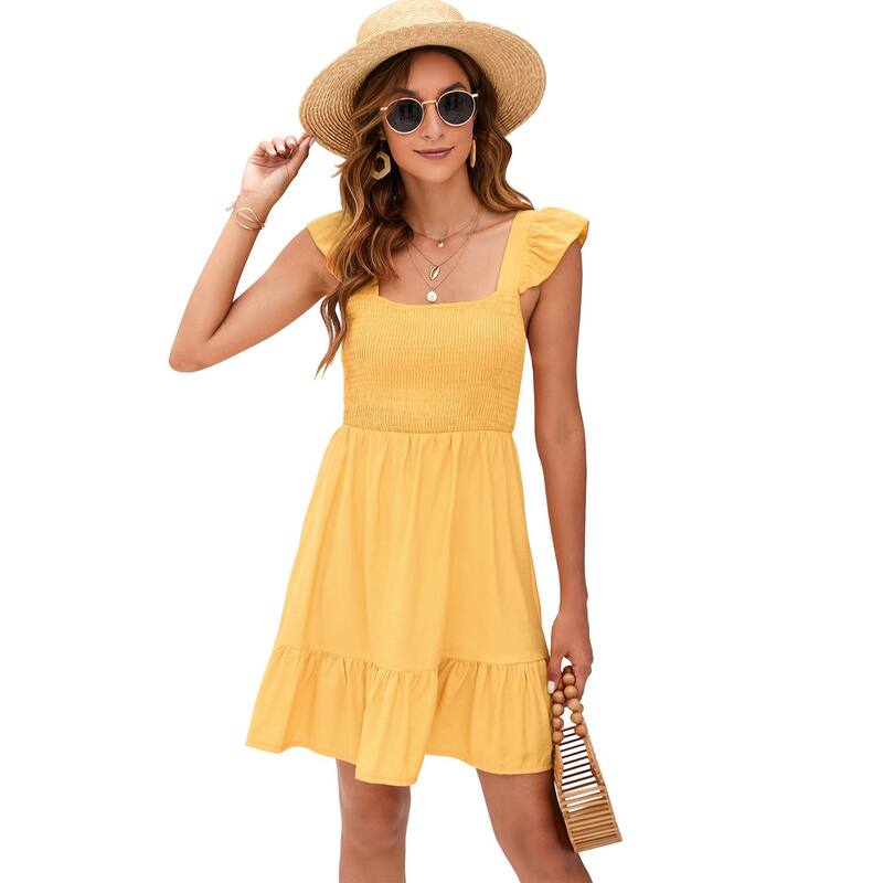 セオリア レディース トップス ワンピース ノースリーブ Seoria Women Casual Sleeveless Tie Back Solidress Yellow イエロー|ReVida 店