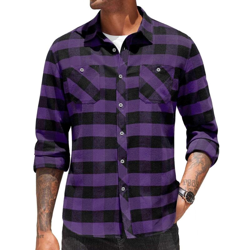 クーファンディ レディース トップス Tシャツ ボタンダウン COOFANDY Men's Flannel Plaid Shirts Long Sleeve Casual Button Down Shirt with Pockets Purple パープル｜ReVida 店