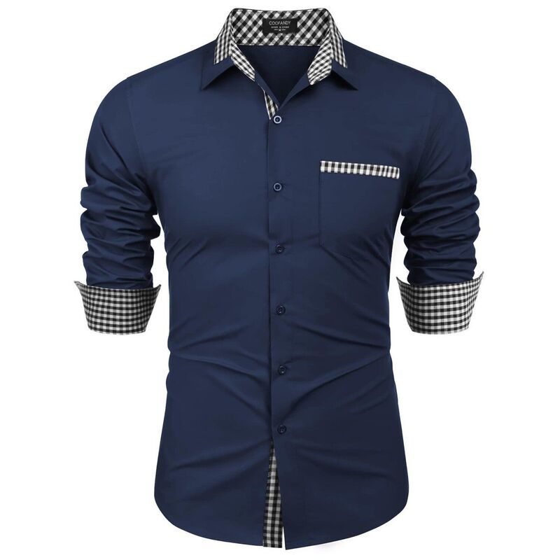 クーファンディ レディース トップス Tシャツ スリムフィット ボタンダウン COOFANDY Men's Dresshirt Plaid Collar Slim Fit Button Down Shirt Blue Check Pattern ブルー｜ReVida 店