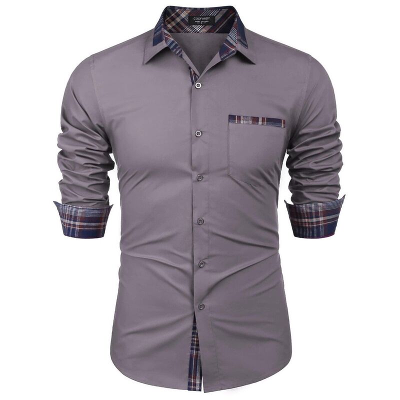クーファンディ レディース トップス Tシャツ スリムフィット ボタンダウン COOFANDY Men's Dresshirt Plaid Collar Slim Fit Button Down Shirt Grey グレー｜ReVida 店