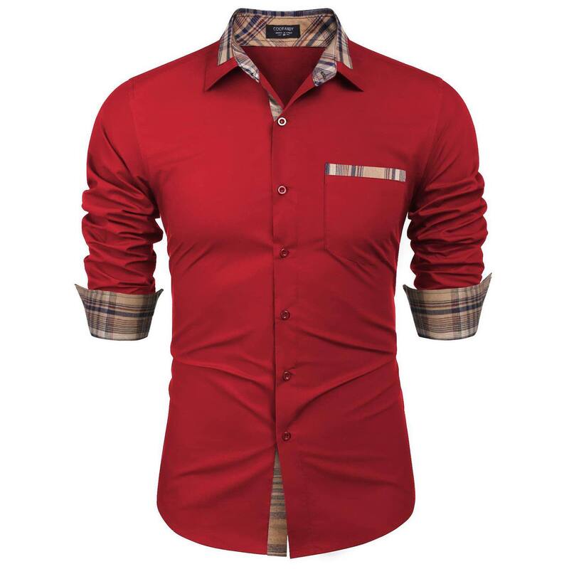 クーファンディ レディース トップス Tシャツ スリムフィット ボタンダウン COOFANDY Men's Dresshirt Plaid Collar Slim Fit Button Down Shirt Red レッド|ReVida 店