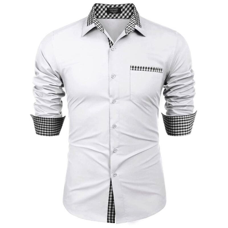 クーファンディ レディース トップス Tシャツ スリムフィット ボタンダウン COOFANDY Men's Dresshirt Plaid Collar Slim Fit Button Down Shirt White Check Pattern ホワイト｜ReVida 店