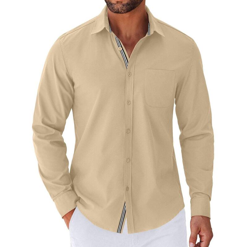 クーファンディ レディース トップス Tシャツ ボタンダウン COOFANDY Mens Long Sleeve Button Down Shirts Untucked Shirts for Men Casual Dresshirts Beige ベージュ｜ReVida 店