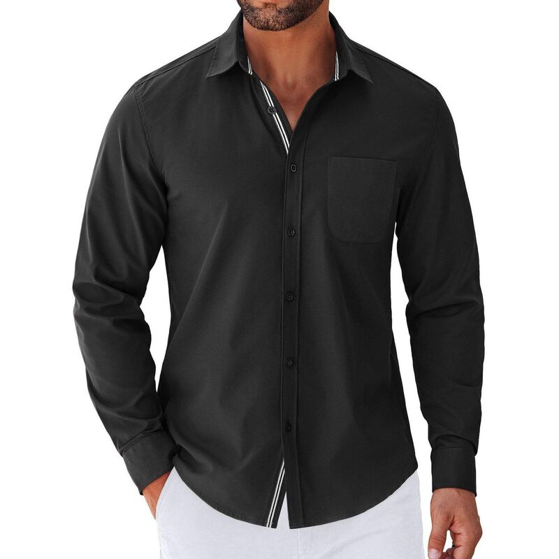 クーファンディ レディース トップス Tシャツ ボタンダウン COOFANDY Mens Long Sleeve Button Down Shirts Untucked Shirts for Men Casual Dresshirts Black ブラック｜ReVida 店