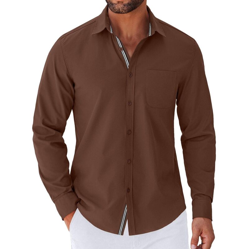 クーファンディ レディース トップス Tシャツ ボタンダウン COOFANDY Mens Long Sleeve Button Down Shirts Untucked Shirts for Men Casual Dresshirts Brown ブラウン｜ReVida 店