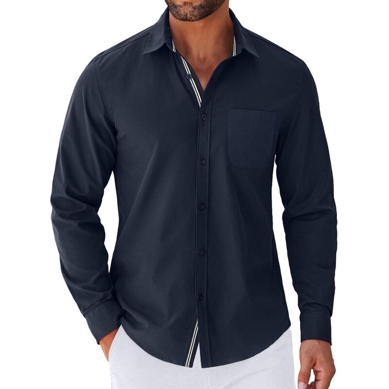 クーファンディ レディース トップス Tシャツ ボタンダウン COOFANDY Mens Long Sleeve Button Down Shirts Untucked Shirts for Men Casual Dresshirts Navy Blue ネイビー|ReVida 店
