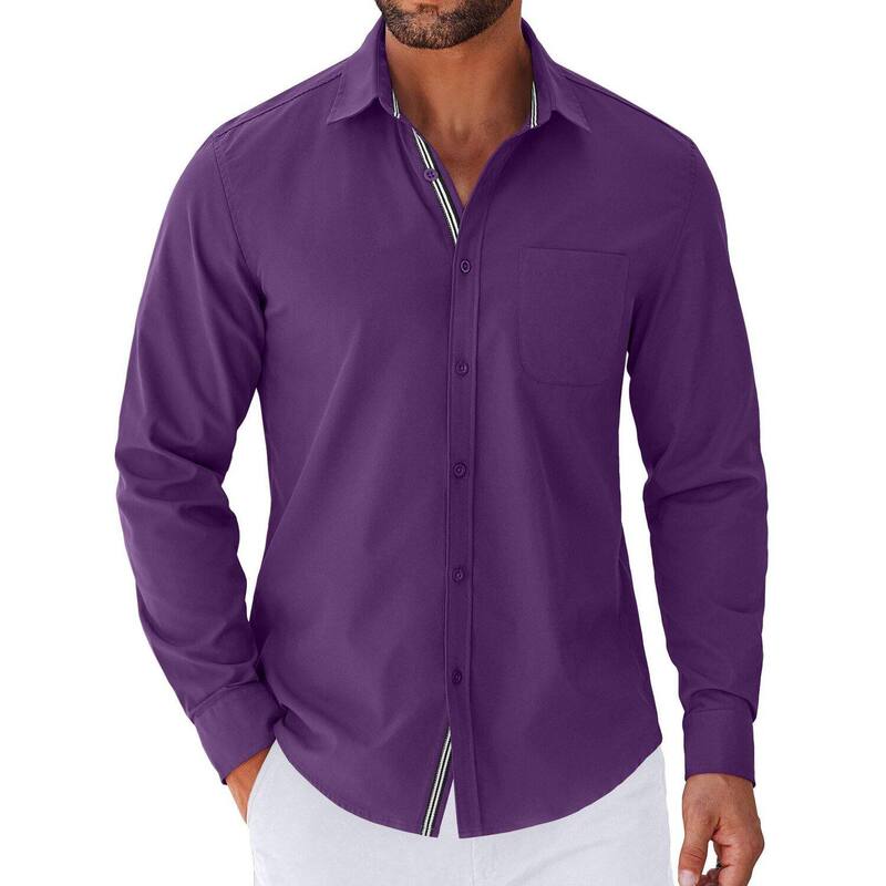 クーファンディ レディース トップス Tシャツ ボタンダウン COOFANDY Mens Long Sleeve Button Down Shirts Untucked Shirts for Men Casual Dresshirts Purple パープル｜ReVida 店