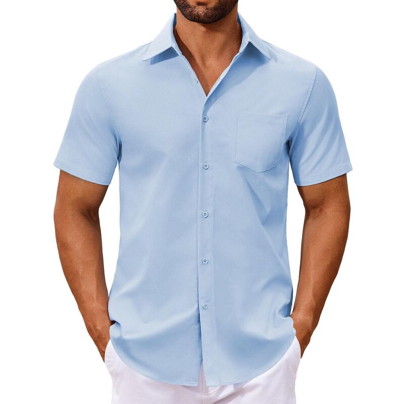 クーファンディ レディース トップス Tシャツ レギュラーフィット ボタンダウン COOFANDY Men'short Sleeve Dresshirts Regular Fit Dresshirt Casual Button Down Shirts Light Blue ブルー|ReVida 店