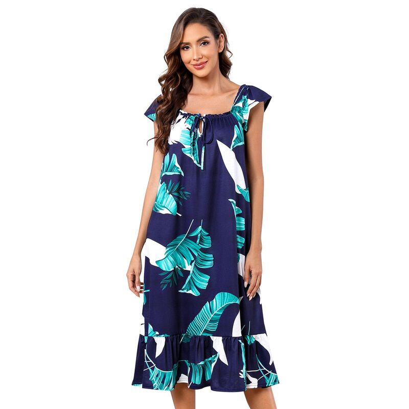 セオリア レディース アンダー御召しもの ナイト爵御召しもの 刷り上げる フラウンス Seoria Women Casual Sleepwearuffle Printed Shift Sleepdress Navy Blue Flower 米国海軍