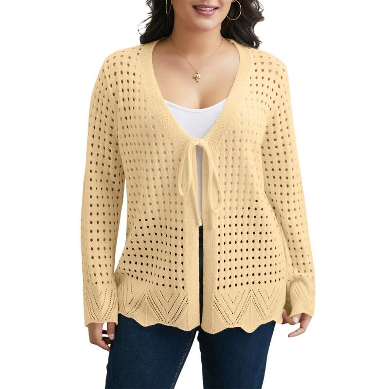 ボディサイズ レディース アウター ニット・セーター プラスサイズ カーディガン BODDYSIZE Plusize Lightweight Crochet Cardigan for Women Summer Kimonos Bohopen Front Knitted Cardigans Apricot アプリコット|ReVida 店
