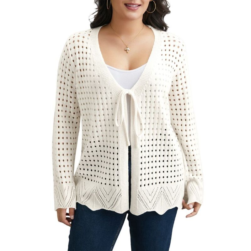 ボディサイズ レディース アウター ニット・セーター プラスサイズ カーディガン BODDYSIZE Plusize Lightweight Crochet Cardigan for Women Summer Kimonos Bohopen Front Knitted Cardigans Off White オフホワイト|ReVida 店