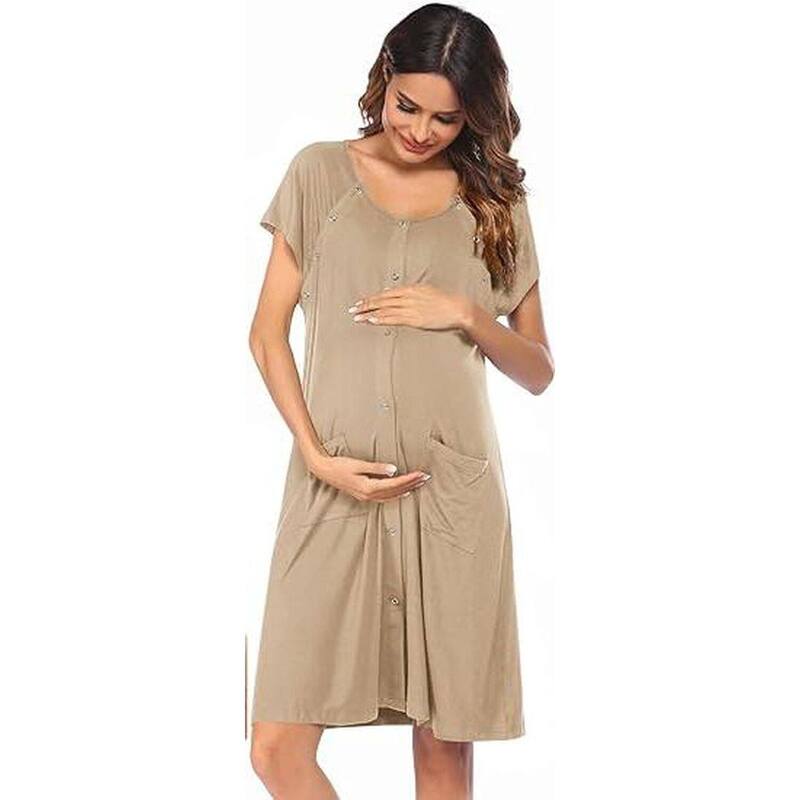 エコアー レディース アンダー御召しもの ナイト爵御召しもの マタニティ Ekouaer Labor Delivery Hospital Gownursing Dress Maternity Nightgown Sleepwear Beige ベージュ