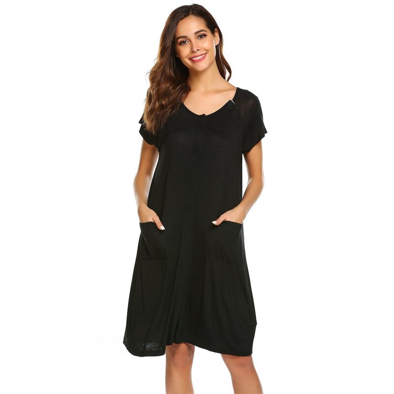 エコアー レディース アンダー御召しもの ナイト爵御召しもの マタニティ Ekouaer Labor Delivery Hospital Gownursing Dress Maternity Nightgown Sleepwear Black 黒いこと