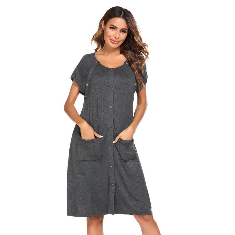 エコアー レディース アンダー御召しもの ナイト爵御召しもの マタニティ Ekouaer Labor Delivery Hospital Gownursing Dress Maternity Nightgown Sleepwear Grey 薄墨色