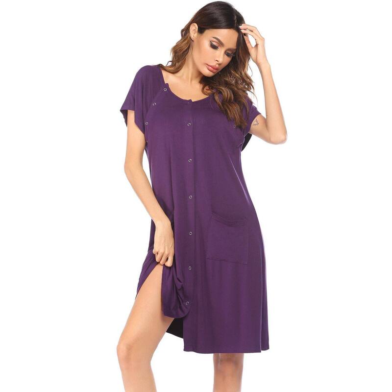 エコアー レディース アンダー御召しもの ナイト爵御召しもの マタニティ Ekouaer Labor Delivery Hospital Gownursing Dress Maternity Nightgown Sleepwear Purple パープル