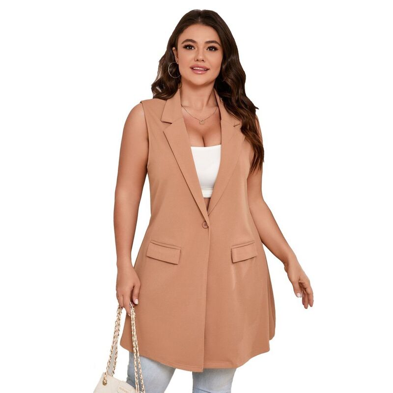 エリートチョイス レディース アウター ジャケット・ブルゾン プラスサイズ ベスト ノースリーブレザー Elitechoice Women's Plusize Sleeveless Blazer Vest Single Button Casual Work Office Jacket Vests with Pockets Khaki カーキ｜ReVida 店