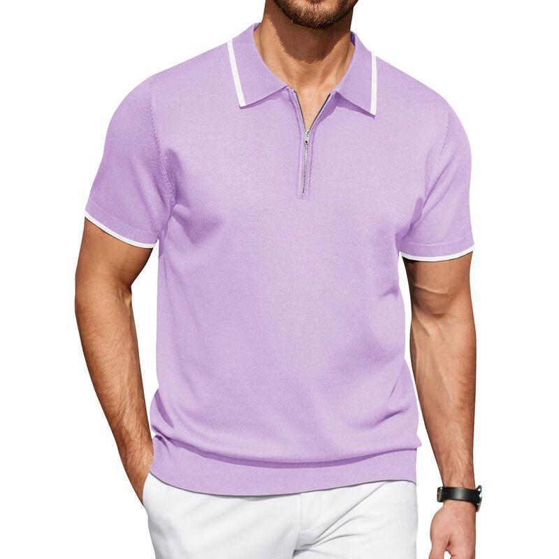 クーファンディ レディース トップス プルオーバー スポーツシャツ 編み物 COOFANDY Mens Polo Shirtshort Sleeve Zip Upolo Shirt Casual Knitted Polo Shirts Dress Polo Light Purple パープル