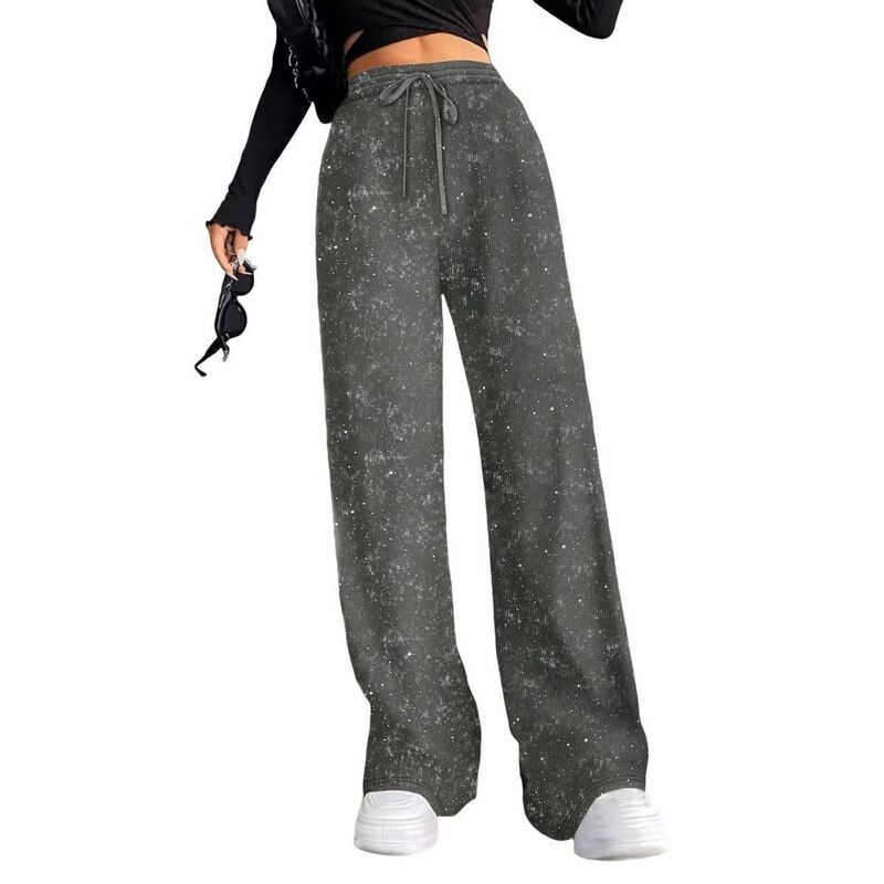 エリートチョイス レディース ボトムス カジュアルパンツ ワイドレッグ ドローコードウエスト Elitechoice Women'sparkly Star Drawstring Waist Wide Leg Pants Elastic Waist Rhinestone Glitter Casual Pants Grey グレー|ReVida 店