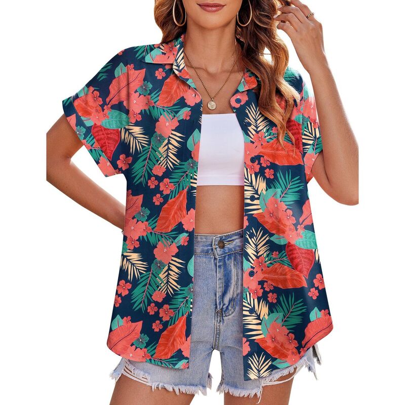 ジーグー レディース トップス プルオーバー 名取り草落ちこむ 御花柄 刷り上げる 落ちこむ 御花 Zeagoo Women\u0027s Hawaiian Button Down Shirts Casual Short Sleeve Floral Tropical Printunic Tops Red Blue Teal 青色