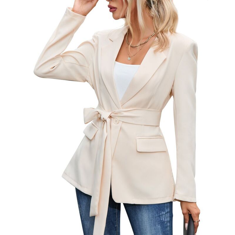 イエスファッション レディース アウター ジャケット・ブルゾン ブレザー Yesfashion Womens Casual Blazers Open Front Long Sleeve Work Office Suit Jackets Blazer Belted Blazer Beige ベージュ|ReVida 店