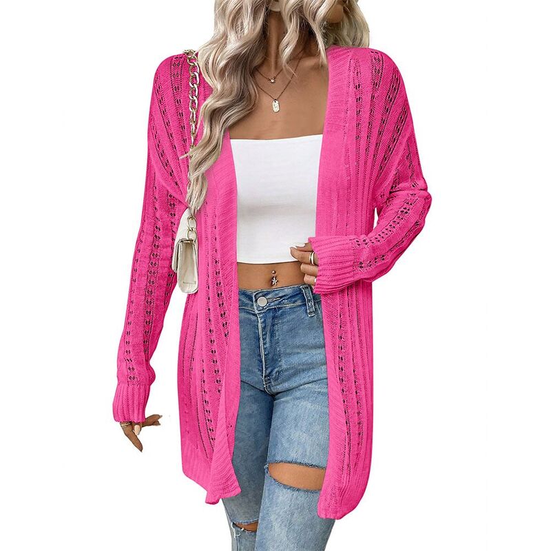 マキシスマーチ レディース アウター ニット・セーター カーディガン Maxxis Merch Lightweight Cardigans for Women Fashion Casualong Sleeve Cardigan Sweater Loose Fall Holiday Tops Fuchsia フューシャ｜ReVida 店