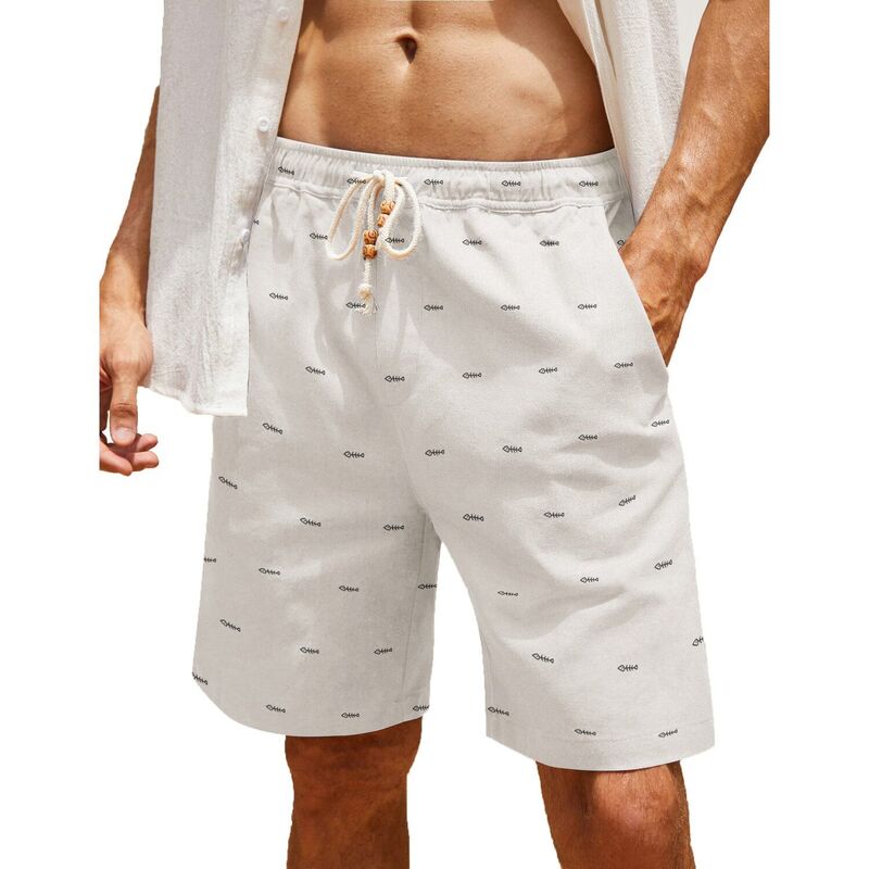 クーファンディ レディース ボトムス ハーフパンツ・ショーツ ショートパンツ リネン COOFANDY Men' Linen Casual Summer Beach Shorts Drawstring Loose Fit Elastic Waist Shorts White Fish Bone ホワイト|ReVida 店