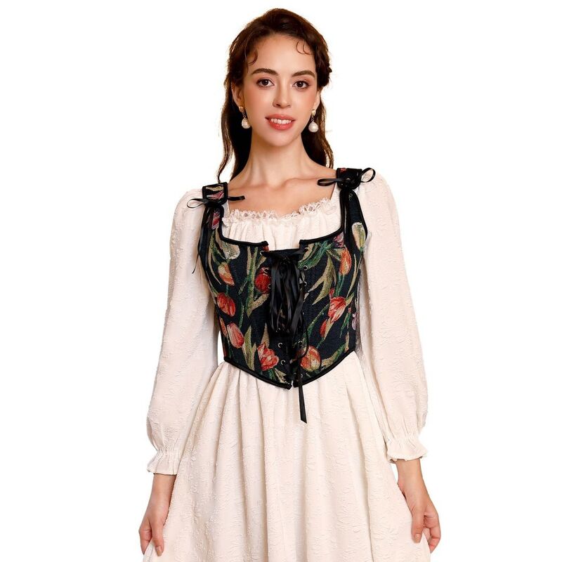 エリートチョイス レディース トップス プルオーバー ヴィンテージ 御花柄 スピード競技 御花 Elitechoice Women\u0027s Vintage Floralace Up Corsetop Elegant Casual Wear Black Tulip 黒いこと