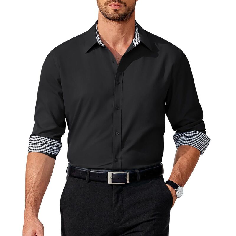 クーファンディ レディース トップス プルオーバー レギュラー填まる 名取り草落ちこむ COOFANDY Menshirt Business Dresshirt Regular Fit Casual Button Down Shirt Wrinkle Free Black Solid 黒いこと