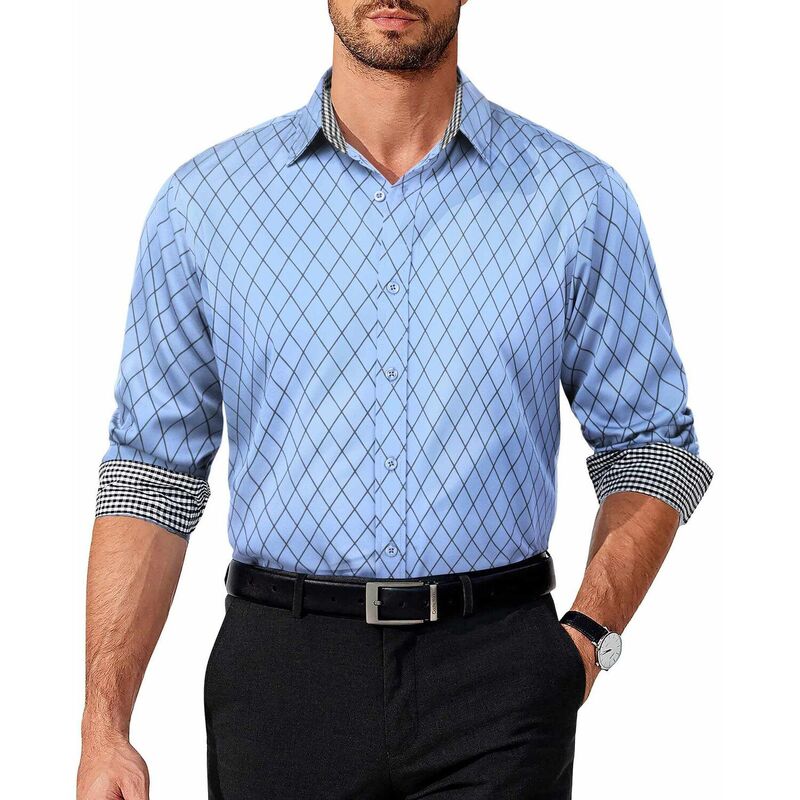 クーファンディ レディース トップス プルオーバー レギュラー填まる 名取り草落ちこむ COOFANDY Menshirt Business Dresshirt Regular Fit Casual Button Down Shirt Wrinkle Free Blue 青色