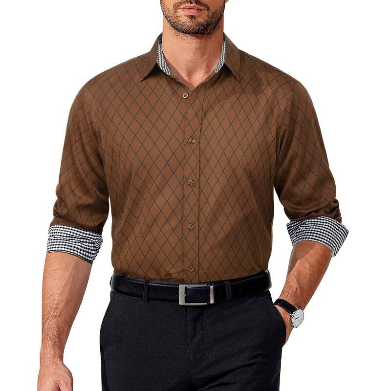 クーファンディ レディース トップス プルオーバー レギュラー填まる 名取り草落ちこむ COOFANDY Menshirt Business Dresshirt Regular Fit Casual Button Down Shirt Wrinkle Free Brown 赤銅色