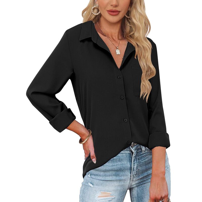 ジーグー レディース トップス プルオーバー 名取り草落ちこむ トップ Zeagoo Women\u0027s Long Sleeve Button Down Dresshirts Classicollared Work Office Blouse with Pocket Black 黒いこと