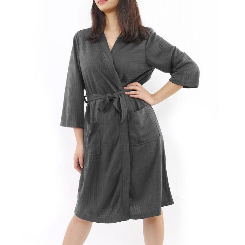ユニークバーゲンズ レディース アンダー御召しもの ナイト爵御召しもの ポリエステル Unique Bargains Women\u0027s Turkish Polyester Lightweight Soft Warm Spa Waffle Kimono Short Robe Gray 薄墨色