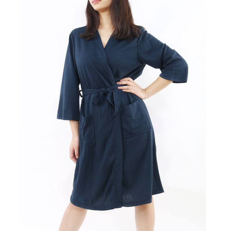 ユニークバーゲンズ レディース アンダー御召しもの ナイト爵御召しもの ポリエステル Unique Bargains Women\u0027s Turkish Polyester Lightweight Soft Warm Spa Waffle Kimono Short Robe Navy Blue 米国海軍