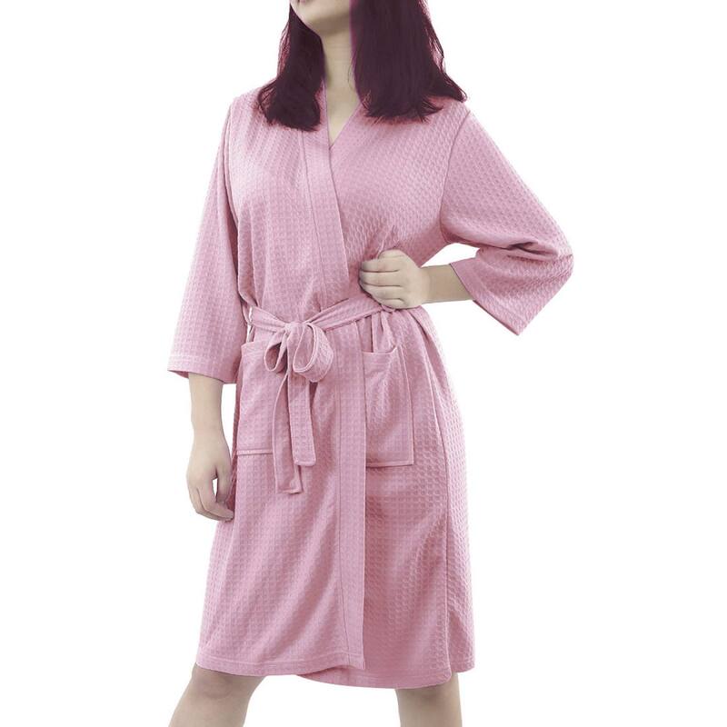 ユニークバーゲンズ レディース アンダー御召しもの ナイト爵御召しもの ポリエステル Unique Bargains Women\u0027s Turkish Polyester Lightweight Soft Warm Spa Waffle Kimono Short Robe Pink サクラ色