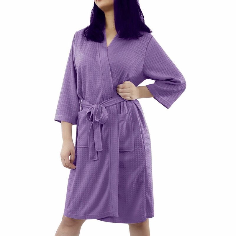 ユニークバーゲンズ レディース アンダー御召しもの ナイト爵御召しもの ポリエステル Unique Bargains Women\u0027s Turkish Polyester Lightweight Soft Warm Spa Waffle Kimono Short Robe Purple パープル