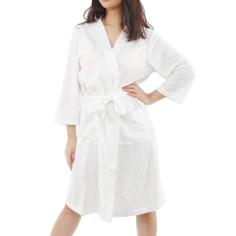 ユニークバーゲンズ レディース アンダー御召しもの ナイト爵御召しもの ポリエステル Unique Bargains Women\u0027s Turkish Polyester Lightweight Soft Warm Spa Waffle Kimono Short Robe Snowhite 白いこと